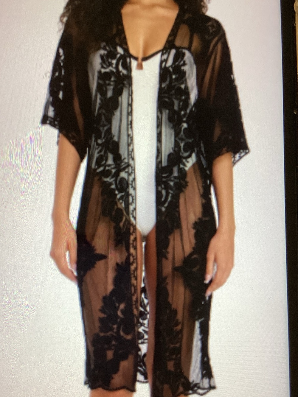 Lauren Conrad Sheer Black Floral Lace Kimono Cover-Up